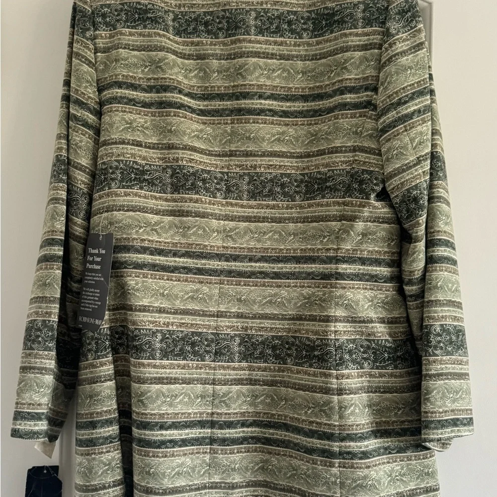 LE SUIT Women VintageGreen Striped Button Down Blazer Jacket w/Skirt-Sz 10 (NEW)